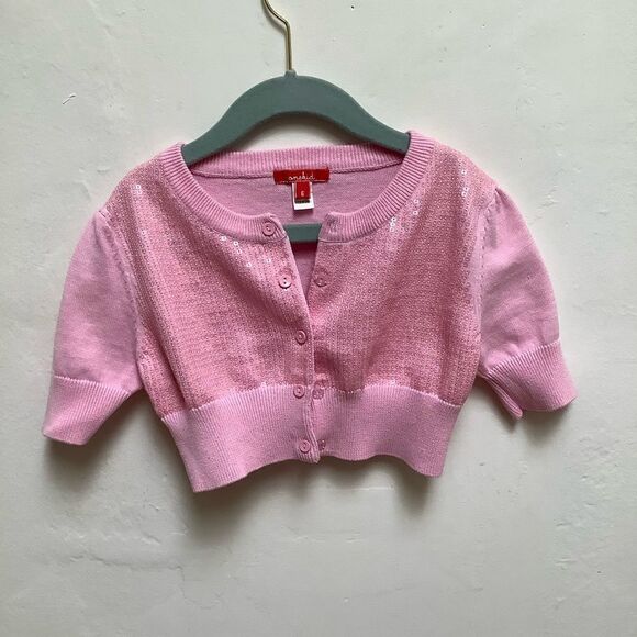 BARBIE PINK SWEATER SEQUINS CARDIGAN SIZE 6 GIRLS - Picture 1 of 6